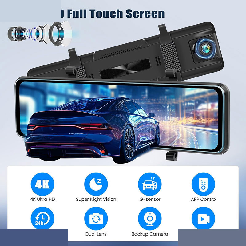 دوربین فیلم برداری ثبت وقایع خودرو مدل آینه ای لمسی RoadLens-H30D