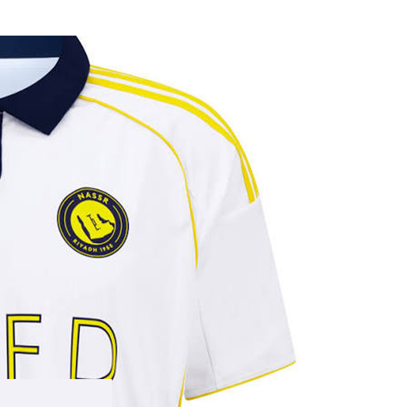 ست تیشرت و شلوارک ورزشی پسرانه مدل النصر عربستان Away 2026 سفید ست تیشرت و شلوارک ورزشی پسرانه مدل النصر عربستان Away 2026 سفید