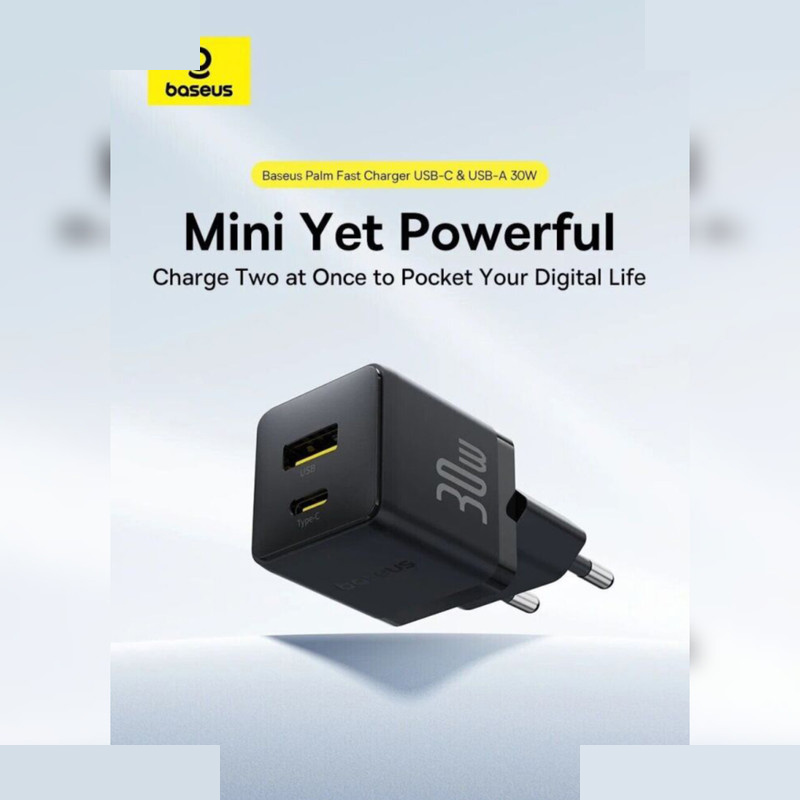 شارژر دیواری 30 وات بیسوس مدل Palm 30W به همراه کابل USB-C شارژر دیواری 30 وات بیسوس مدل Palm 30W به همراه کابل USB-C