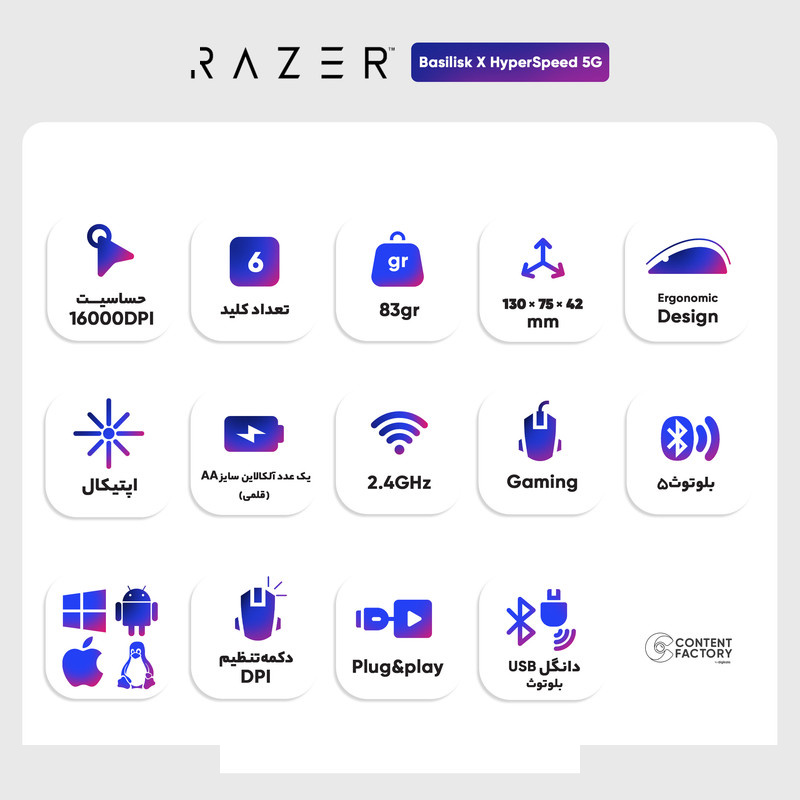 ماوس بی سیم مخصوص بازی ریزر مدل Basilisk X HyperSpeed 5G ماوس بی سیم مخصوص بازی ریزر مدل Basilisk X HyperSpeed 5G