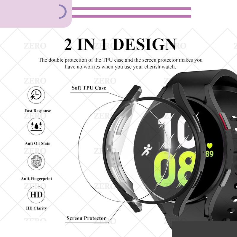 کاور زیرو مدل PC-Bumper-ZR مناسب برای ساعت هوشمند سامسونگ Galaxy Watch 5 44mm به همراه محافظ صفحه نمایش
