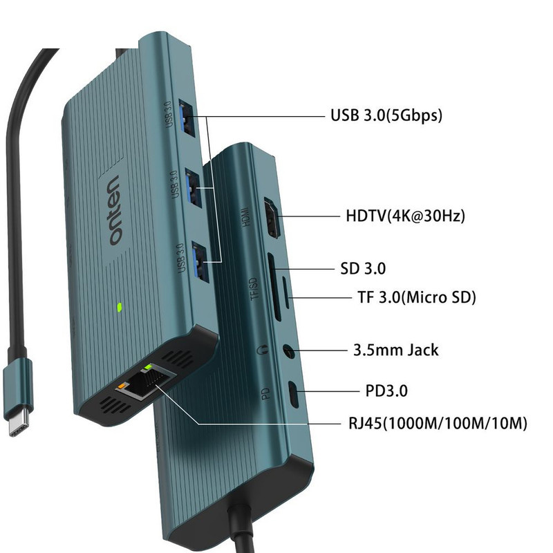 هاب 9 پورت USB-C اونتن مدل OTN-UC961 هاب 9 پورت USB-C اونتن مدل OTN-UC961