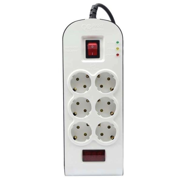 محافظ شش خانه ارت دار آنالوگ پارت الکتریک مدل 8802 محافظ شش خانه ارت دار آنالوگ پارت الکتریک مدل 8802