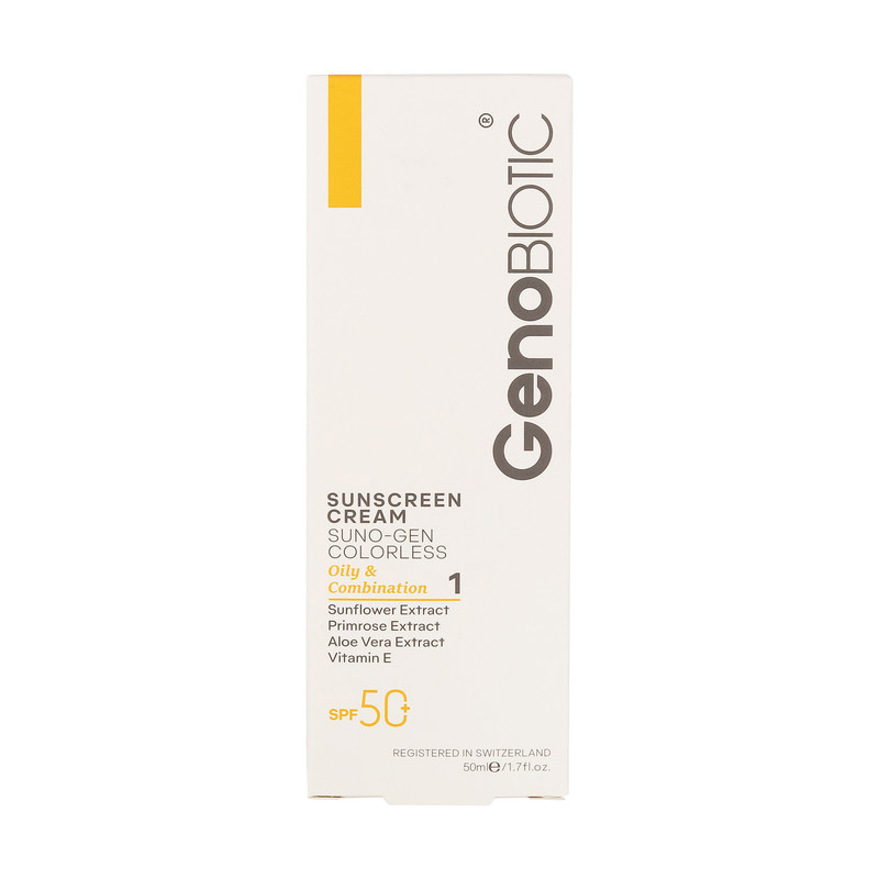کرم ضدآفتاب بیرنگ ژنوبایوتیک SPF50 مدل 01 مناسب پوست های مختلط و چربو حجم 50 میلی لیتر کرم ضدآفتاب بیرنگ ژنوبایوتیک SPF50 مدل 01 مناسب پوست های مختلط و چربو حجم 50 میلی لیتر