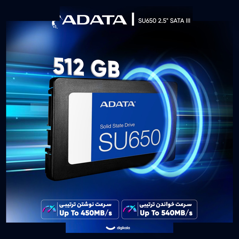 اس اس دی اینترنال SATA III ای دیتا مدل SU650 ظرفیت 512 گیگابایت اس اس دی اینترنال SATA III ای دیتا مدل SU650 ظرفیت 512 گیگابایت