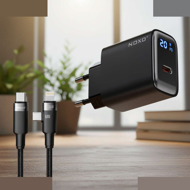 شارژر دیواری 20 وات نوکسو مدل CHN-5 به همراه کابل USB-C / لایتنینگ شارژر دیواری 20 وات نوکسو مدل CHN-5 به همراه کابل USB-C / لایتنینگ
