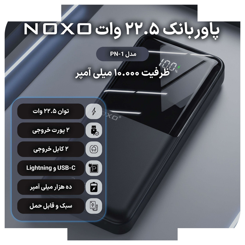پاوربانک 22.5 وات نوکسو مدل PN-1 ظرفیت 10000 میلی آمپر ساعت پاوربانک 22.5 وات نوکسو مدل PN-1 ظرفیت 10000 میلی آمپر ساعت