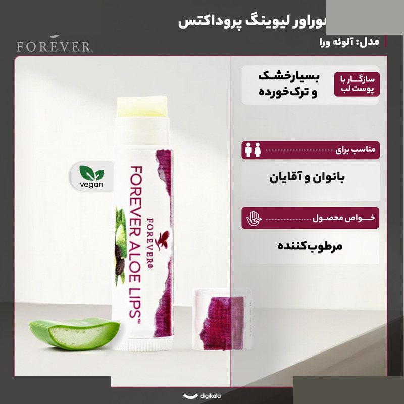 بالم لب فوراور مدل Aloe Lips مرطوب کننده و نرم کننده قوی با عصاره آلوئه ورا و روغن جوجوبا بالم لب فوراور مدل Aloe Lips مرطوب کننده و نرم کننده قوی با عصاره آلوئه ورا و روغن جوجوبا