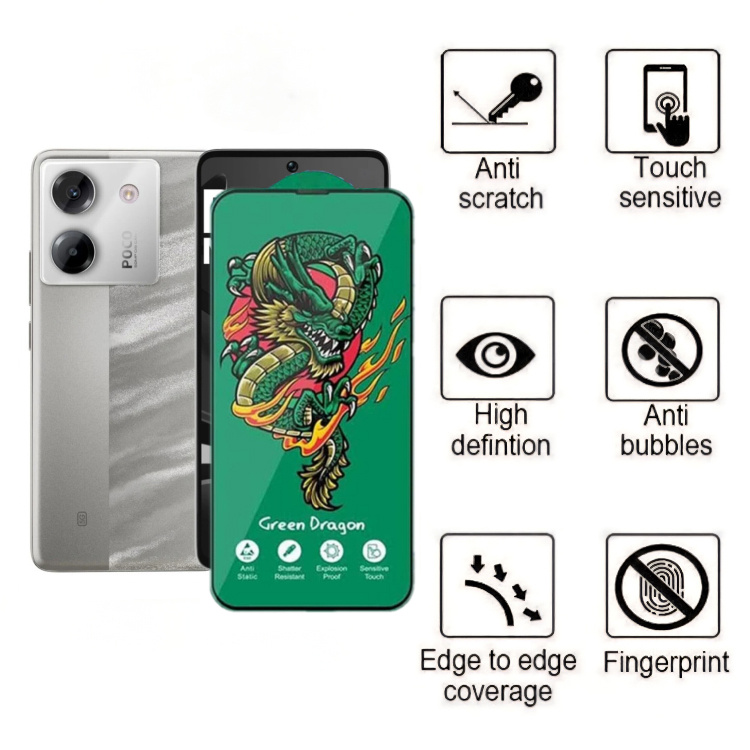 محافظ صفحه نمایش شیشه ای گوشی موبایل زیفرند مدل Green Dragon مناسب شیائومی Poco M7 Pro 5G