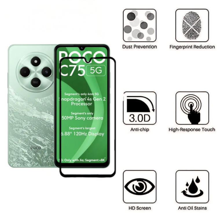 محافظ صفحه نمایش گوشی موبایل زیفرند شیشه ای فول چسب مدل 9H مناسب شیائومی Poco C75 5G محافظ صفحه نمایش گوشی موبایل زیفرند شیشه ای فول چسب مدل 9H مناسب شیائومی Poco C75 5G