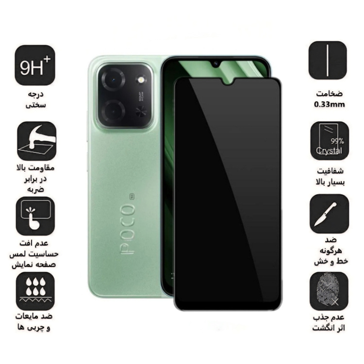 محافظ صفحه نمایش شیشه ای گوشی موبایل زیفرند مدل Privacy مناسب شیائومی Poco C85 5G محافظ صفحه نمایش شیشه ای گوشی موبایل زیفرند مدل Privacy مناسب شیائومی Poco C85 5G