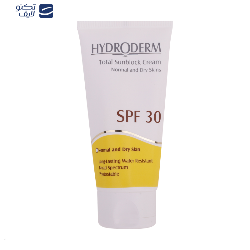 کرم ضدآفتاب بی‌رنگ هیدرودرم SPF30، مناسب پوست‌های نرمال و خشک، حجم 50 میلی‌لیتر