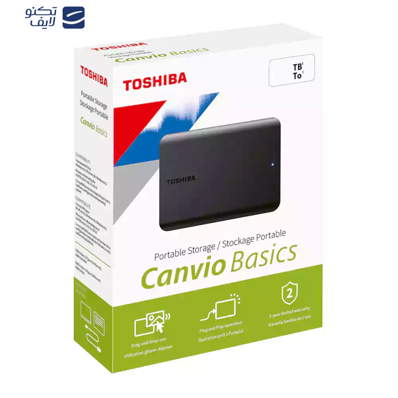 هارد اکسترنال توشیبا مدل Canvio Basics ظرفیت دو ترابایت دارای رابط USB Type-A 3.2