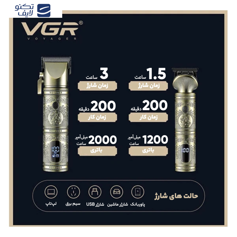 ماشین اصلاح موی سر و صورت وی جی ار مدل V-670 مجموعه 2 عددی ماشین اصلاح موی سر و صورت وی جی ار مدل V-670 مجموعه 2 عددی