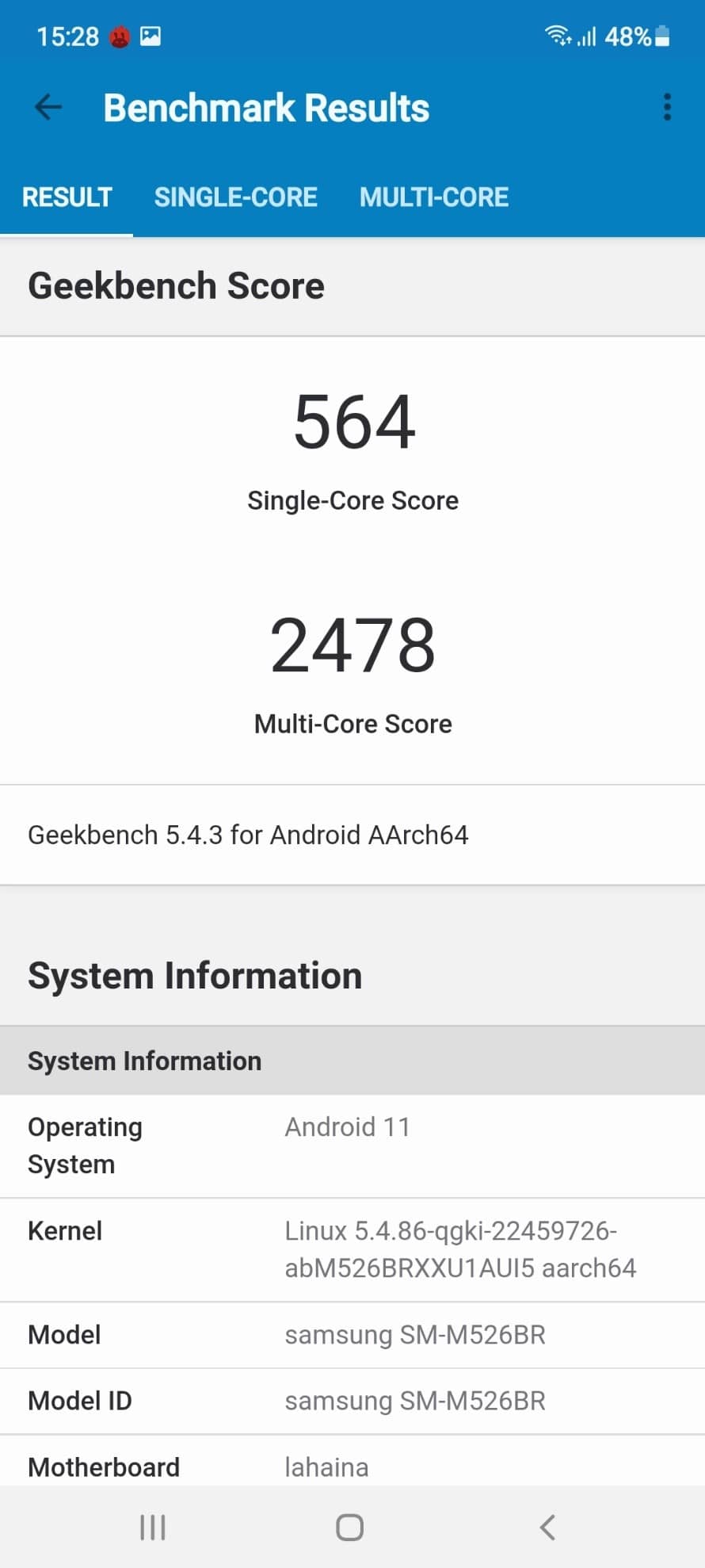 Geekbench Score galaxy m52