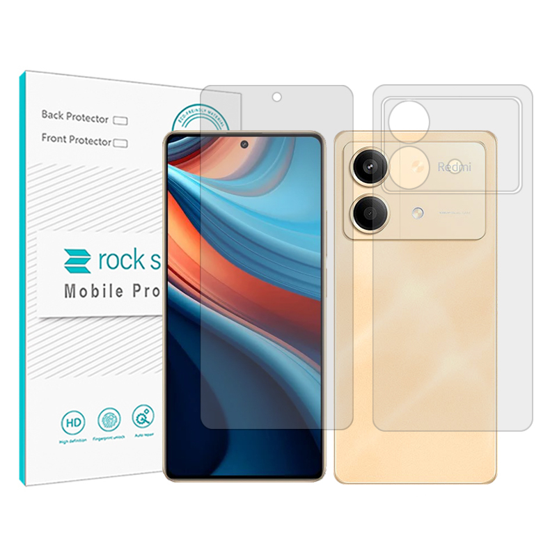 گلس گوشی شفاف شیائومی Redmi Note 13R Pro راک اسپیس مدل Resistant به همراه محافظ پشت گوشی