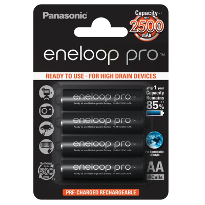 باتری قلمی قابل شارژ پاناسونیک مدل Eneloop Pro BK-3HCDE-2BE بسته 4 عددی