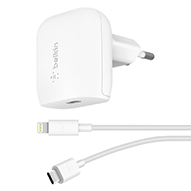 شارژر دیواری بلکین مدل WCA003vf04 توان 20 وات + کابل تبدیل USB-C به لایتنینگ شارژر دیواری بلکین مدل WCA003vf04 توان 20 وات + کابل تبدیل USB-C به لایتنینگ