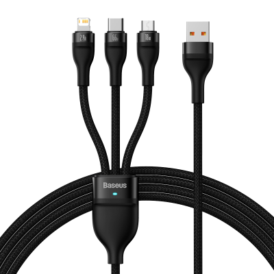 کابل لایتنینگ - تایپ سی و micro-USB بیسوس مدل Flash Series II 66W طول 1.2 متر
