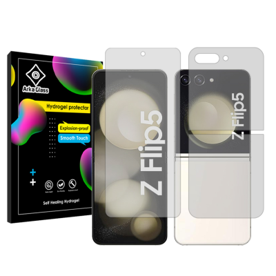 محافظ صفحه نمایش شفاف گوشی سامسونگ Galaxy Z Flip5 آرکا گلس مدل Tough به همراه محافظ پشت گوشی