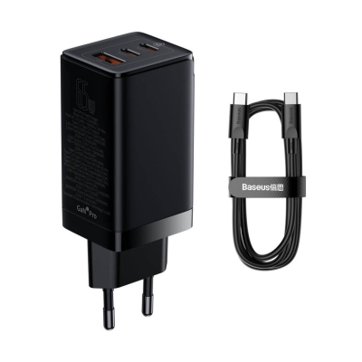 شارژر دیواری 65 وات بیسوس مدل GaN3 Pro-65W به همراه کابل USB-C
