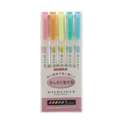 ماژیک علامت گذار دو سر زبرا مدل Mildliner طرح Fluorescent Colors بسته 5 عددی