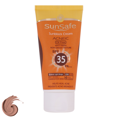 کرم ضدآفتاب و آنتی آکنه رنگی سان سیف مدل SPF35 مناسب پوست های چرب حجم 50 میلی لیتر