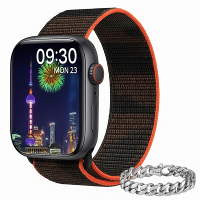 ساعت هوشمند مدل M55 Pro Max با بند سیلیکونی به همراه دستبند ساعت هوشمند 46 میلی متری مدل M55 Pro Max با بند سیلیکونی به همراه دستبند