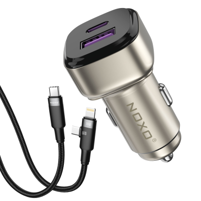 شارژر فندکی 55 وات دو پورت نوکسو مدل CCN‑P‑5 به همراه کابل USB-C - لایتنینگ شارژر فندکی 55 وات دو پورت نوکسو مدل CCN‑P‑5 بههمراه کابل USB-C / لایتنینگ