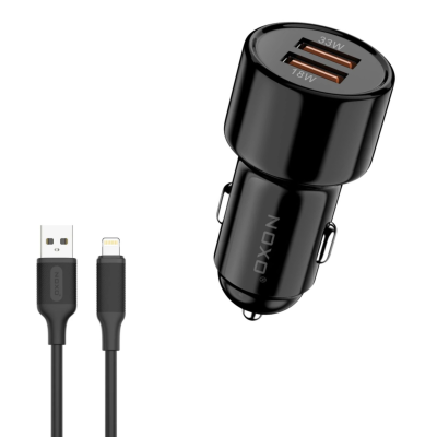 شارژر فندکی 51 وات دو پورت نوکسو مدل CCN-1 به همراه کابل تبدیل USB-A به لایتنینگ شارژر فندکی 51 وات دو پورت نوکسو مدل CCN-1 به همراه کابل تبدیل USB-A به لایتنینگ
