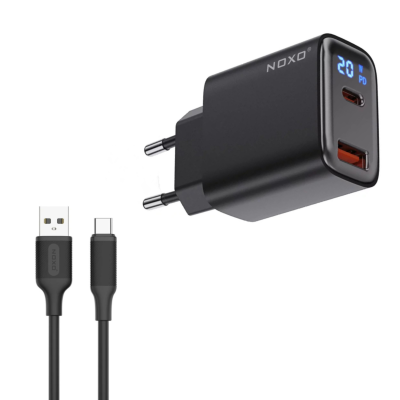 شارژر دیواری 20w PD -amp- QC3.0 دو پورت نوکسو مدل CHN-6 به همراه کابل USB-A به USB-C شارژر دیواری 20w PD & QC3.0 دو پورت نوکسو مدل CHN-6 به همراه کابل USB-A به USB-C