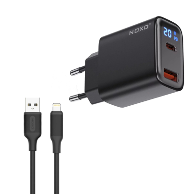 شارژر دیواری 20 وات دو پورت نوکسو مدل CHN-6 به همراه کابل USB-A به لایتنینگ شارژر دیواری 20 وات دو پورت نوکسو مدل CHN-6 به همراه کابل USB-A به لایتنینگ