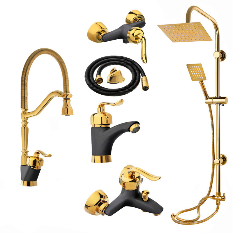 ست شیرآلات شیرآلات بهداشتی و ساختمانی توفیق مدل قجری فنری مجموعه 6 عددی