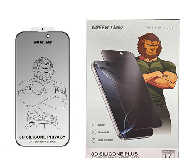 محافظ صفحه نمایش حریم شخصی گرین لاین مدل 3D Silicone Plus Privacy مناسب برای گوشی موبایل اپل iPhone 17 Pro