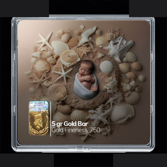 شمش طلا 18 عیار مدوپد مدل نوزاد و صدف کد SG10214