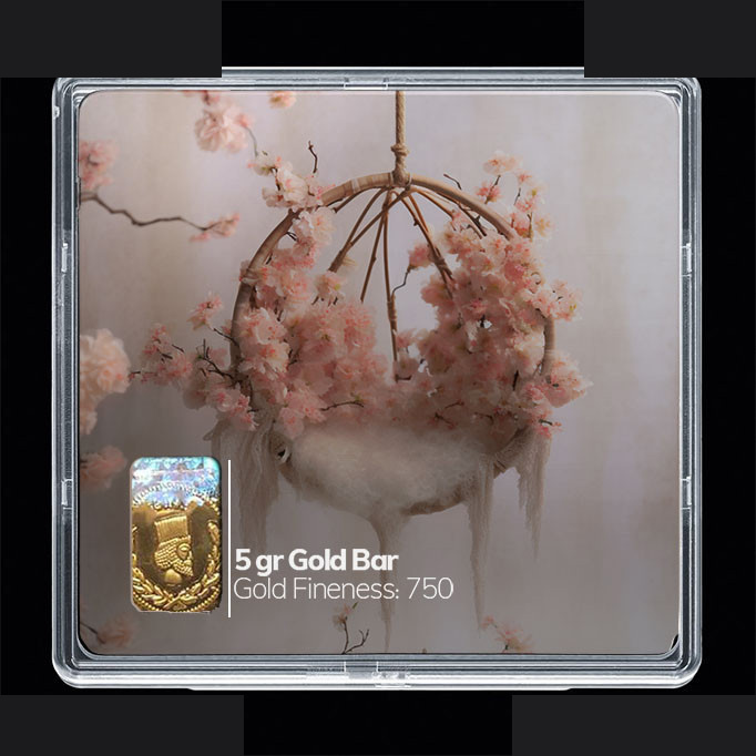 شمش طلا 18 عیار مدوپد مدل سبد و گل کد SG10664