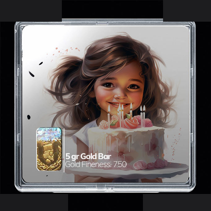 شمش طلا 18 عیار مدوپد مدل دختر و کیک کد SG10829