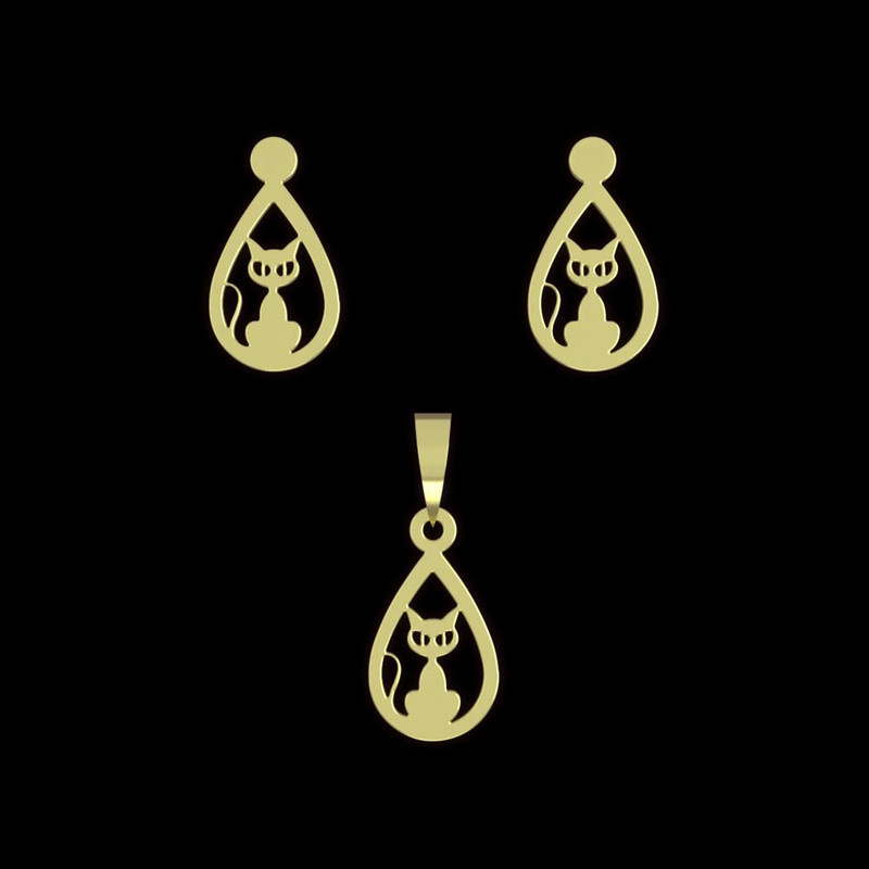 نیم ست طلا 18 عیار زنانه مدوپد مدل گربه کد NA13917