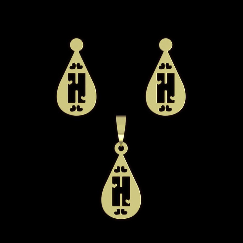 نیم ست طلا 18 عیار زنانه مدوپد مدل H حرف کد NA14671