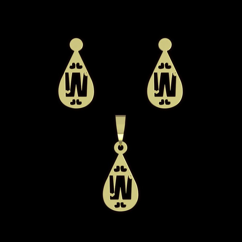 نیم ست طلا 18 عیار زنانه مدوپد مدل W حرف کد NA14672