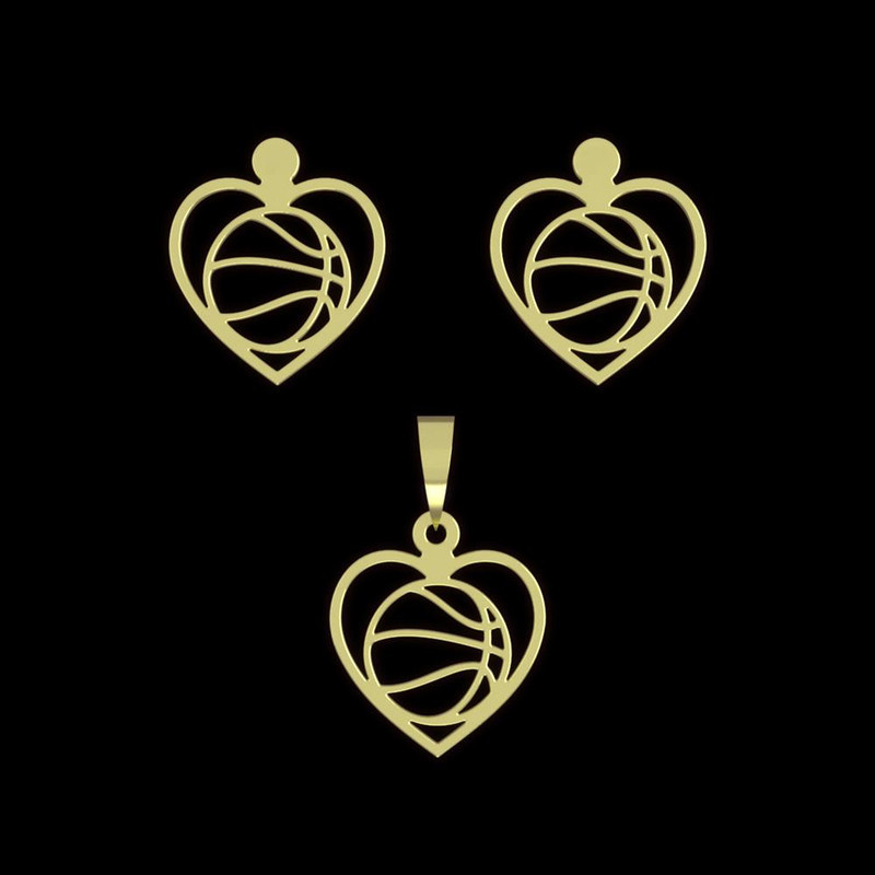 نیم ست طلا 18 عیار زنانه مدوپد مدل قلب و توپ بسکتبال کد NA11178