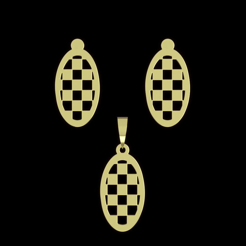 نیم ست طلا 18 عیار زنانه مدوپد مدل بیضی شطرنجی کد NA11491