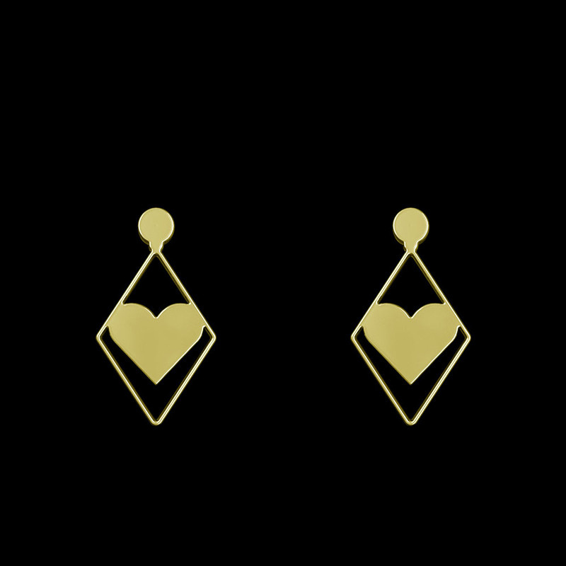 گوشواره طلا 18 عیار زنانه مدوپد مدل لوزی و قلب کد GA1-11039