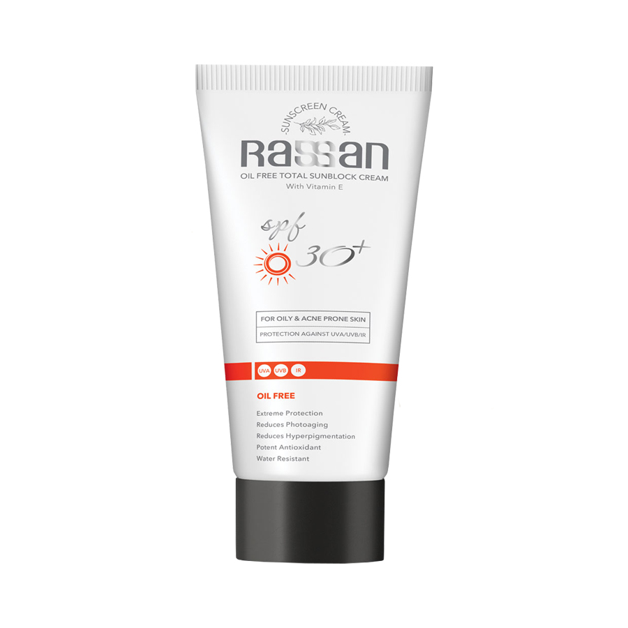 کرم ضد آفتاب بدون رنگ راسن SPF 30 مدل potent مناسب پوستهای چرب حجم 40 میلیلیتر