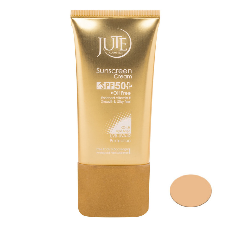 کرم ضد آفتاب رنگی ژوت، SPF 50، مناسب انواع پوست با تنالیته روشن و حجم 40 میلیلیتر، ضد آب، محافظتکننده در برابر اشعههای UVA و UVB، دارای فرمولاسیون فاقد چربی و ویتامین E، با ماندگاری 2 ساعته