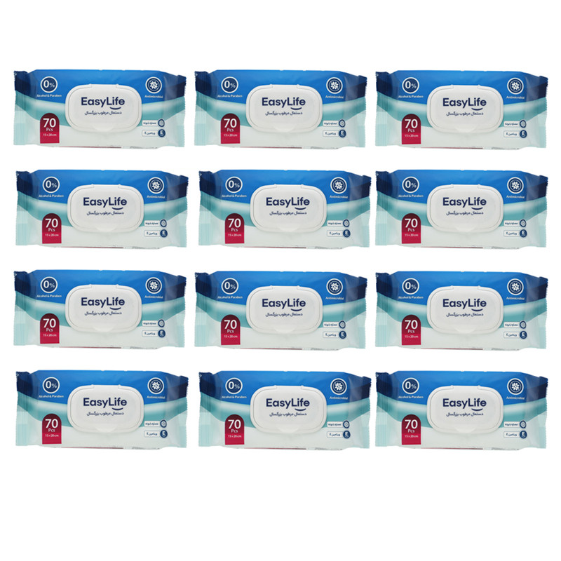 دستمال مرطوب ایزی لایف مدل 001 بسته 12 عددی