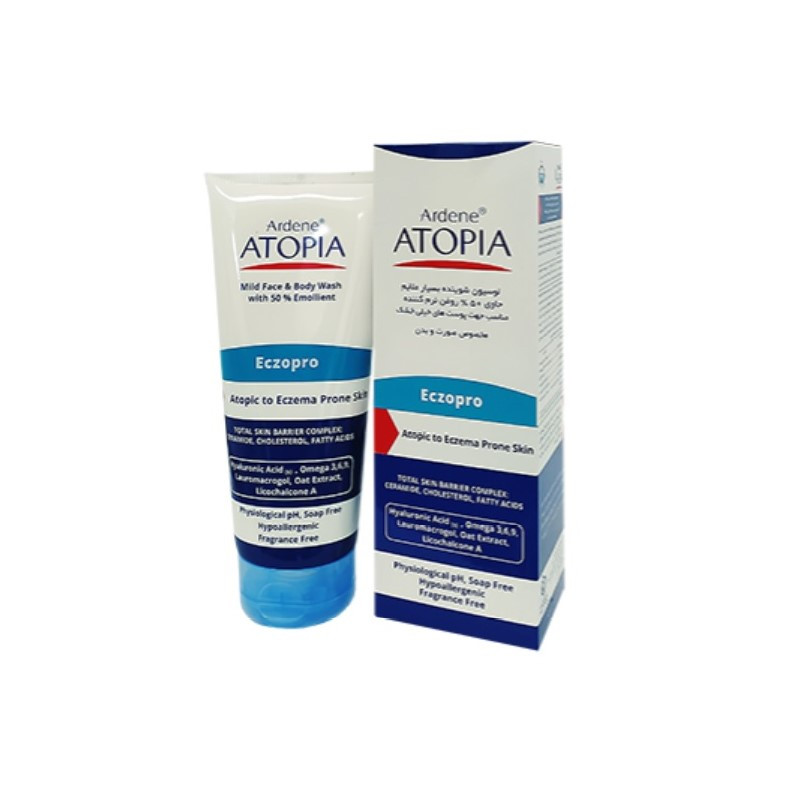 لوسیون شستشو بدن و صورت آردن آتوپیا مدل اگزو پرو مناسب پوست های خشک حجم 200 میلی لیتر