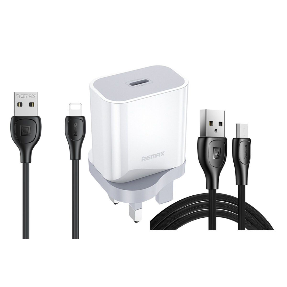 شارژر دیواری ریمکس مدل RP-U79 به همراه هدیه کابل ریمکس لایتنینگ و microUSB