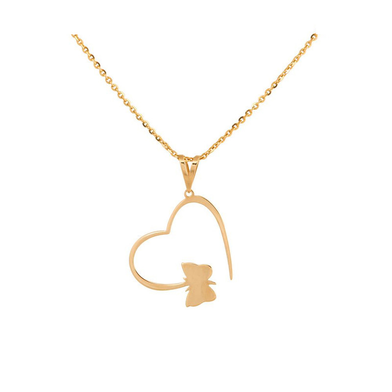 گردنبند طلا با طرح فلامینگو (حلقهای) 18 عیار زنانه گالری قو طلایی مدل پروانه و قلب