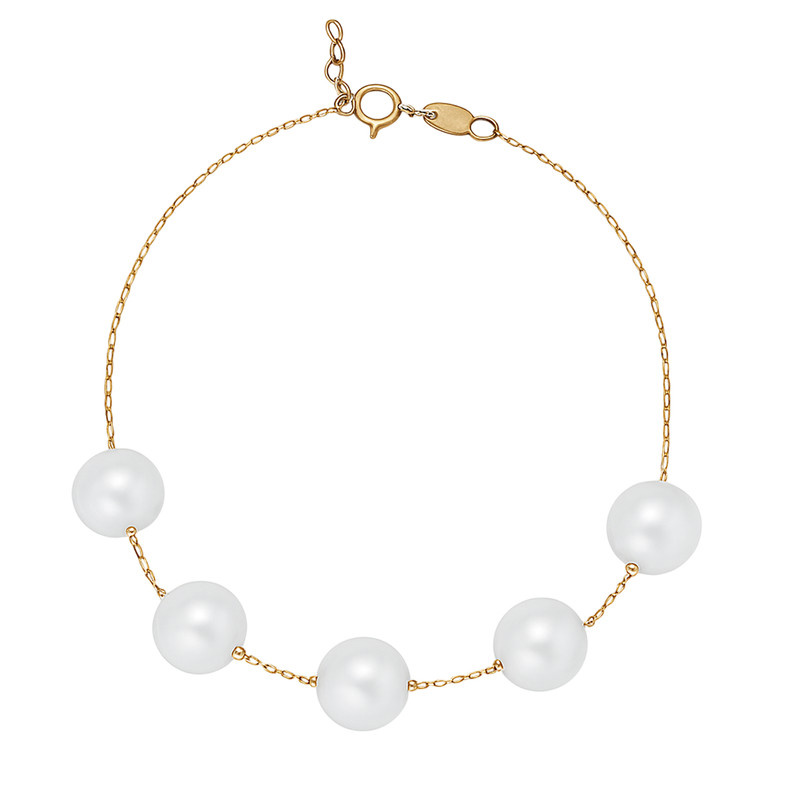 دستبند زنجیری طلا 18 عیار زنانه گالری قو طلایی مدل  پنج مروارید